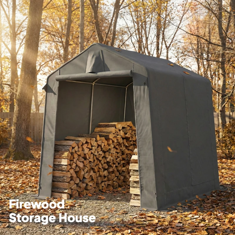 Outsunny 7.5' x 6.2' Portable Shed, Waterproof Bike Tent with Roll-up Zipper Door, Vent and Galvanised Metal Frame, Dark Grey