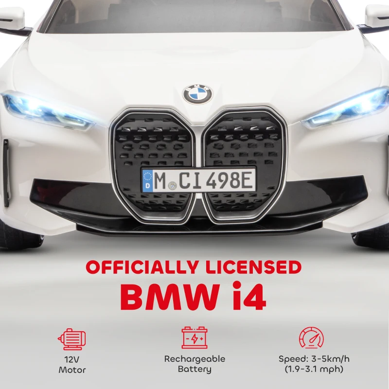 Aosom 12V Electric Ride on Car with Remote Control, 3.1 MPH Kids Ride-on Toy for Boys and Girls with Portable Battery, Suspension System, Horn Honking, Music, Lights, White