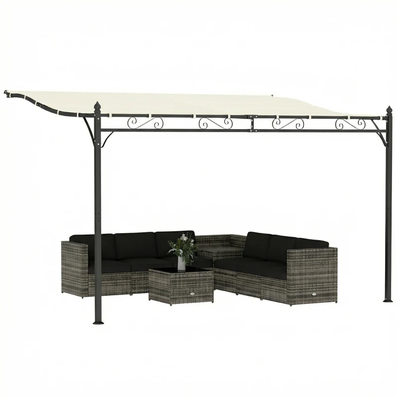 Outsunny 11.5' x 8.2' Outdoor Pergola, Wall Mounted Lean to Pergola with Metal Frame, UPF30+, Garden Gazebo