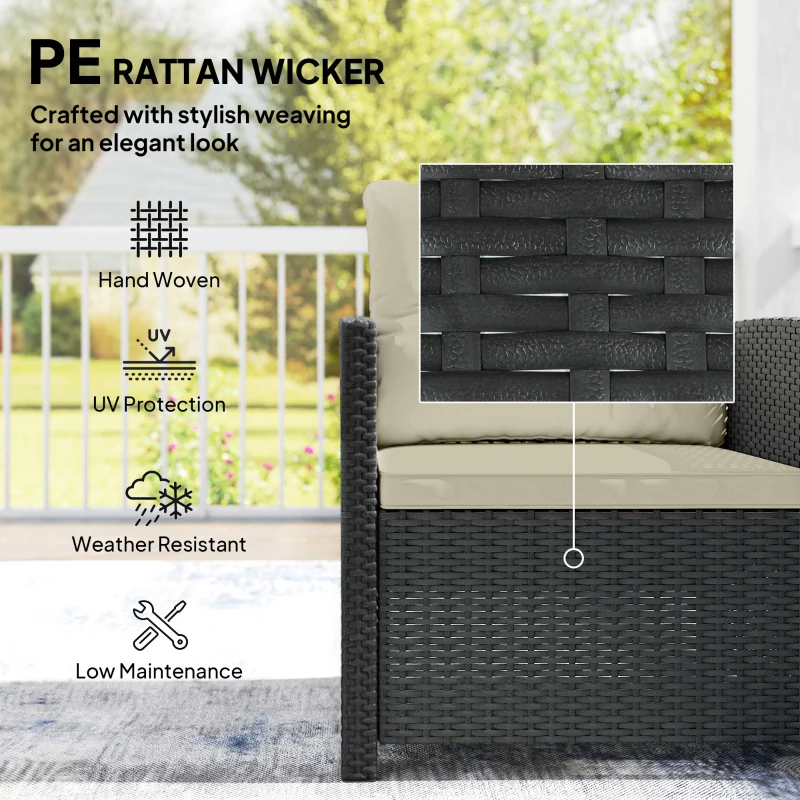 Outsunny Outdoor Bistro Set, 3 Piece Wicker Patio Furniture Set with 2-Tier Glass Top Table, Cushions for Porch, Balcony, Beige