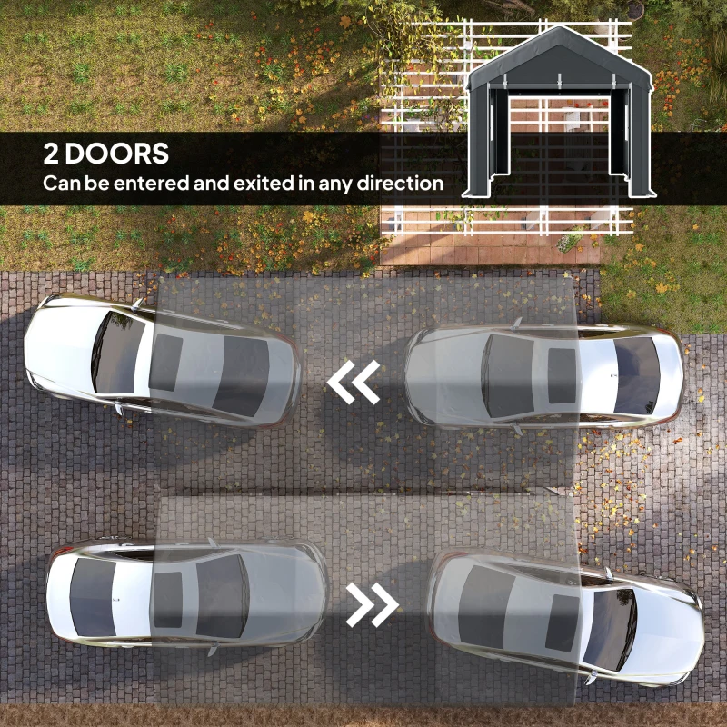 Outsunny 10' x 20' Carport, Heavy Duty Portable Garage with 6 Mesh Windows and 2 Doors, Dark Grey