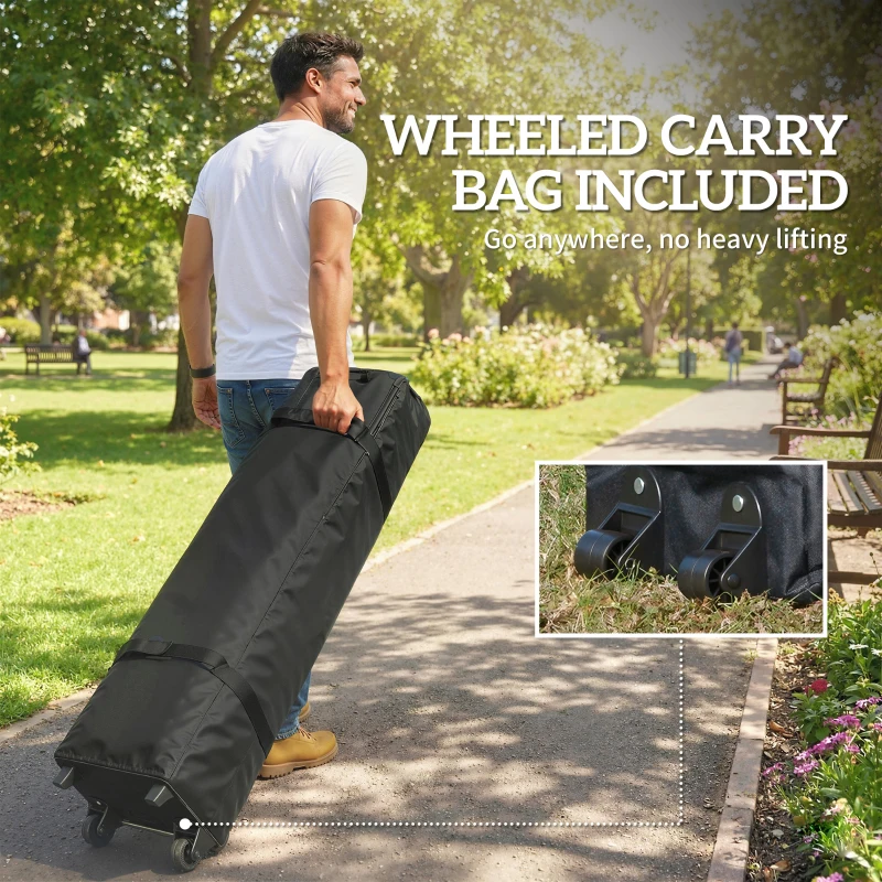 Outsunny 9.6 x 9.6 ft Pop Up Canopy Tent with Pockets, UPF 50+ 1-Button Push Outdoor Instant Canopy with Sandbags, Wheeled Bag