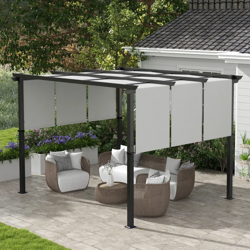 Outsunny 10' x 12' Metal Pergola, Outdoor Pergola with Retractable Canopy, for Garden, Patio, Backyard, Deck
