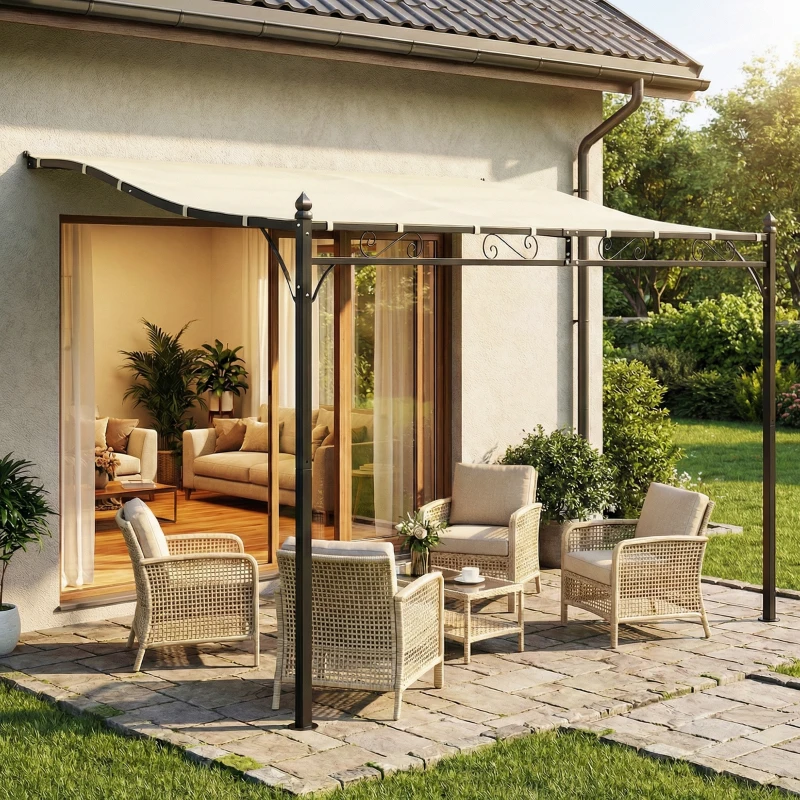Outsunny 11.5' x 8.2' Outdoor Pergola, Wall Mounted Lean to Pergola with Metal Frame, UPF30+, Garden Gazebo