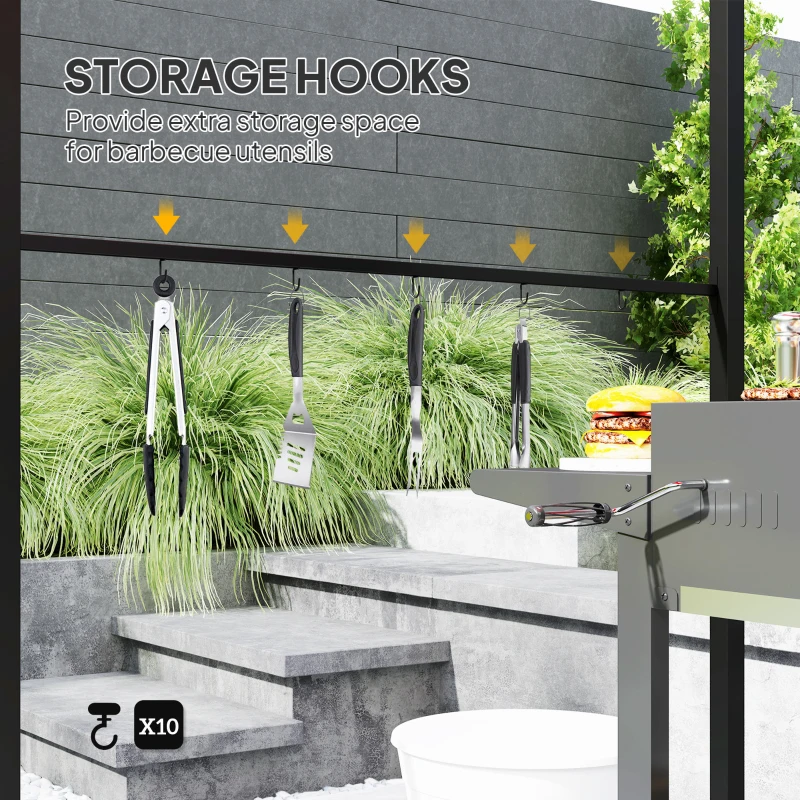 Outsunny 7' x 5' BBQ Grill Gazebo Tent, Garden Grill Canopy with Steel Frame and Hooks, Outdoor Sun Shade, Khaki