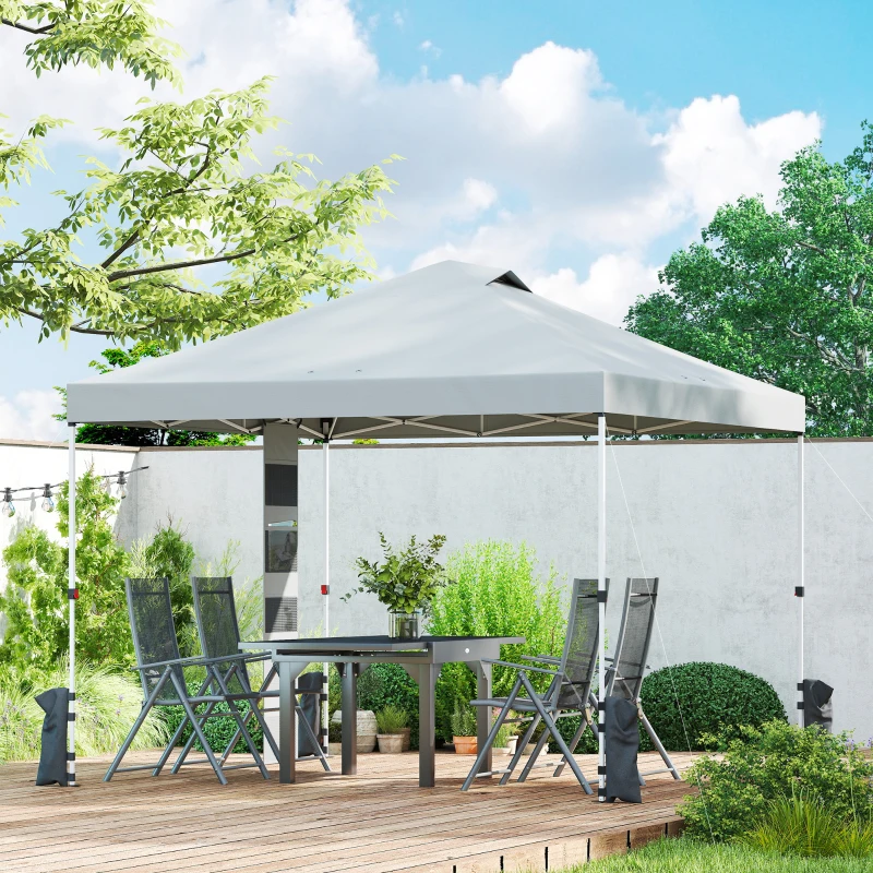 Outsunny 9.6 x 9.6 ft Pop Up Canopy Tent with Pockets, UPF 50+ 1-Button Push Outdoor Instant Canopy with Sandbags, Wheeled Bag