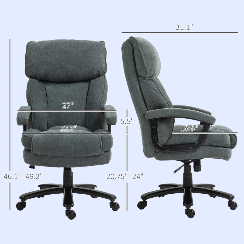 HOMCOM Big and Tall Executive Office Chair, Up to 450 lbs. Heavy Duty Desk Chair, Computer Chair for Heavy People, Gray