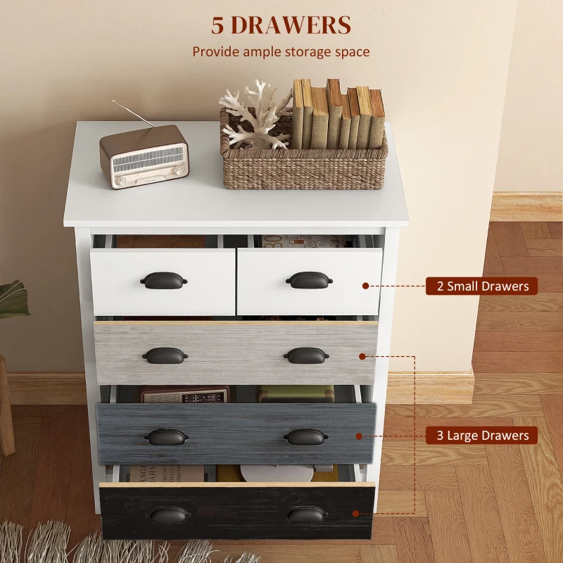 HOMCOM 5 Drawer Dresser for Bedroom, Chest of Drawers with Table Top, Clothes Closet for Living Room, Multi-Color