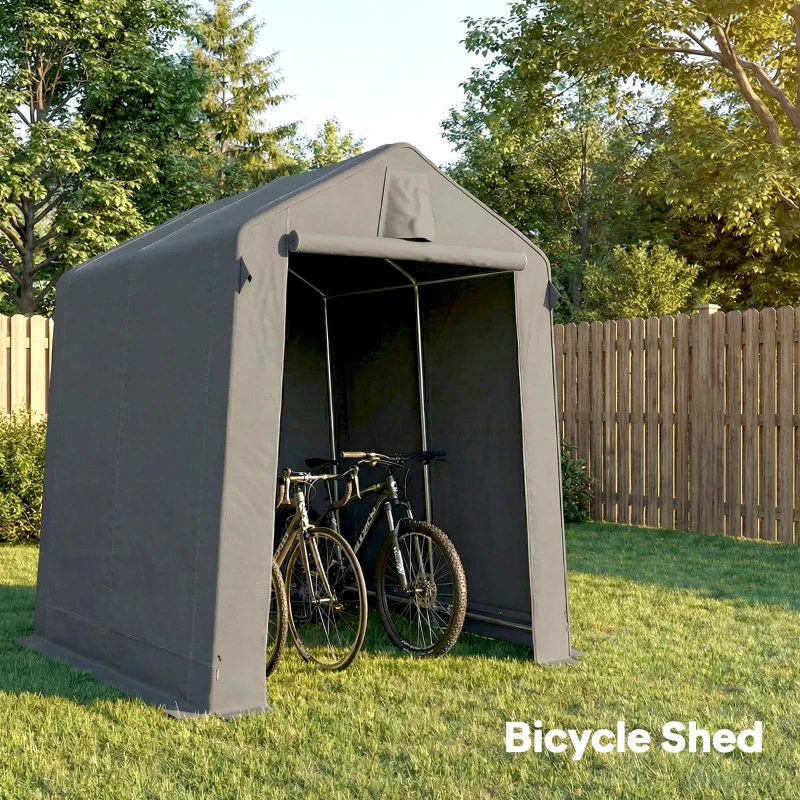 Outsunny 7.5' x 6.2' Portable Shed, Waterproof Bike Tent with Roll-up Zipper Door, Vent and Galvanised Metal Frame, Dark Grey