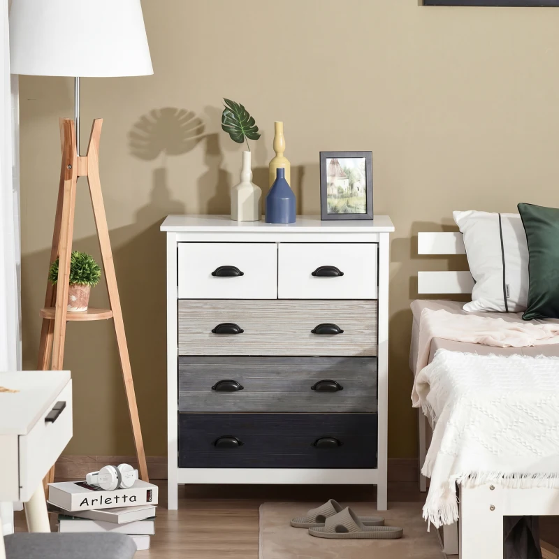 HOMCOM 5 Drawer Dresser for Bedroom, Chest of Drawers with Table Top, Clothes Closet for Living Room, Multi-Color