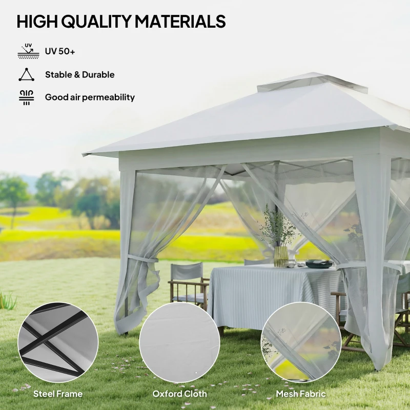Outsunny 12' x 12' Foldable Pop-up Party Tent Instant Canopy Sun Shade Gazebo Shelter with Steel Frame, Light Grey