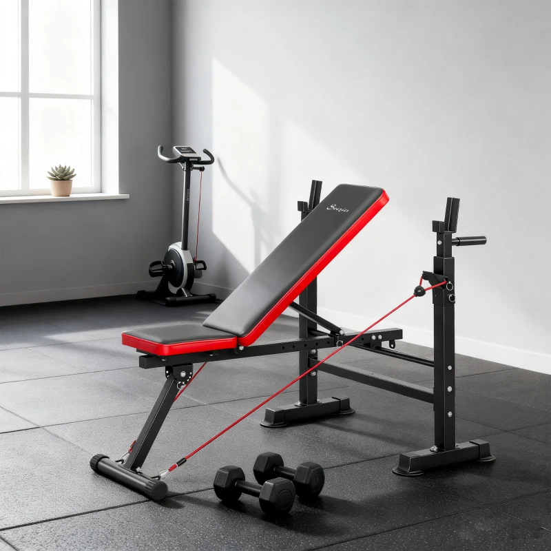 Soozier Adjustable Weight Bench with Squat Rack, Incline Flat Bench Press with Barbell Rack for Home Gym, 660 lbs Capacity