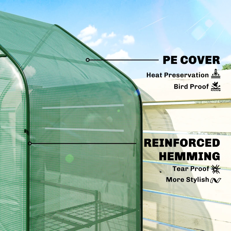 Outsunny Greenhouse for Outdoors, Portable Greenhouse with 6 Shelves, UV-resistant PE Cover, Roll-up Door, Green