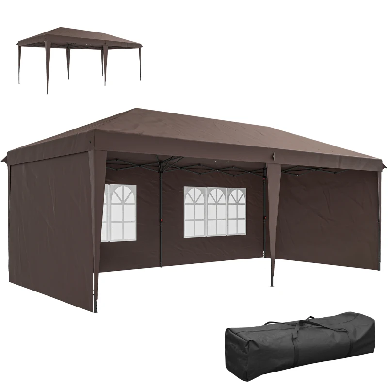 Outsunny 10' x 20' Outdoor Pop Up Canopy Tent Party Tent Instant Shelter W/ Carrying Bag, Coffee