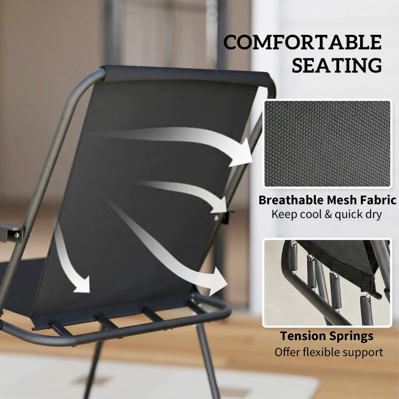 Outsunny 6 Pieces Patio Dining Set with Umbrella, Patio Furniture Set with Folding Chairs, Glass Table for Garden Backyard, Black