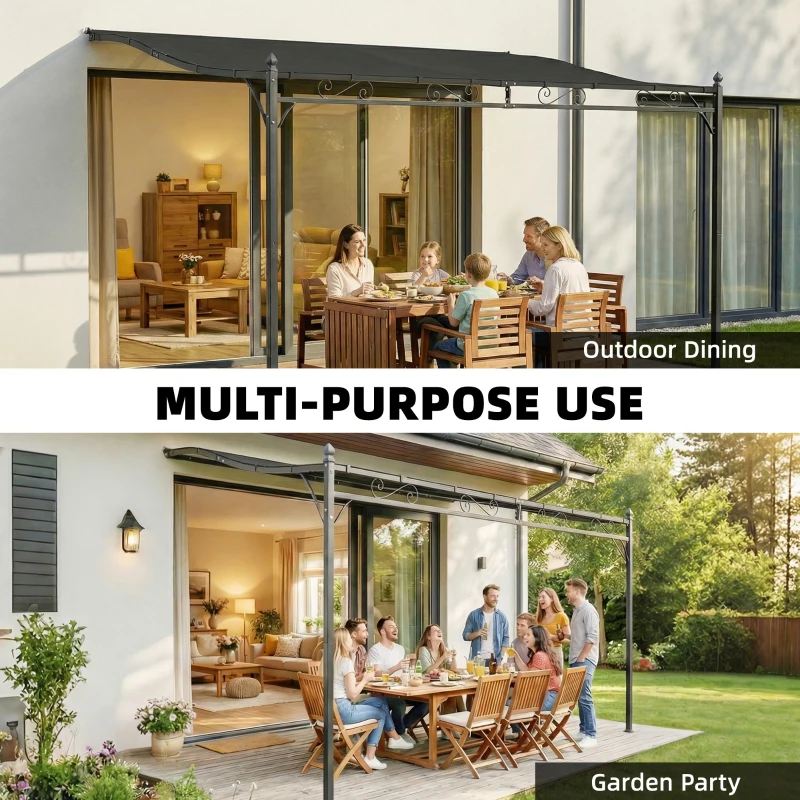 Outsunny 11.5' x 8.2' Outdoor Pergola, Wall Mounted Lean to Pergola with Metal Frame, UPF30+, Garden Gazebo