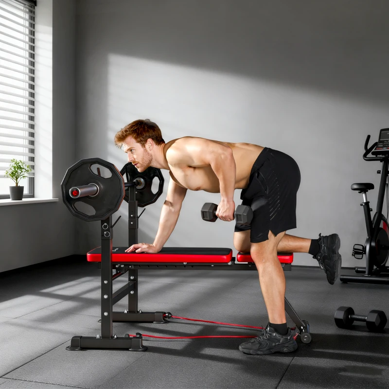 Soozier Adjustable Weight Bench with Squat Rack, Incline Flat Bench Press with Barbell Rack for Home Gym, 660 lbs Capacity