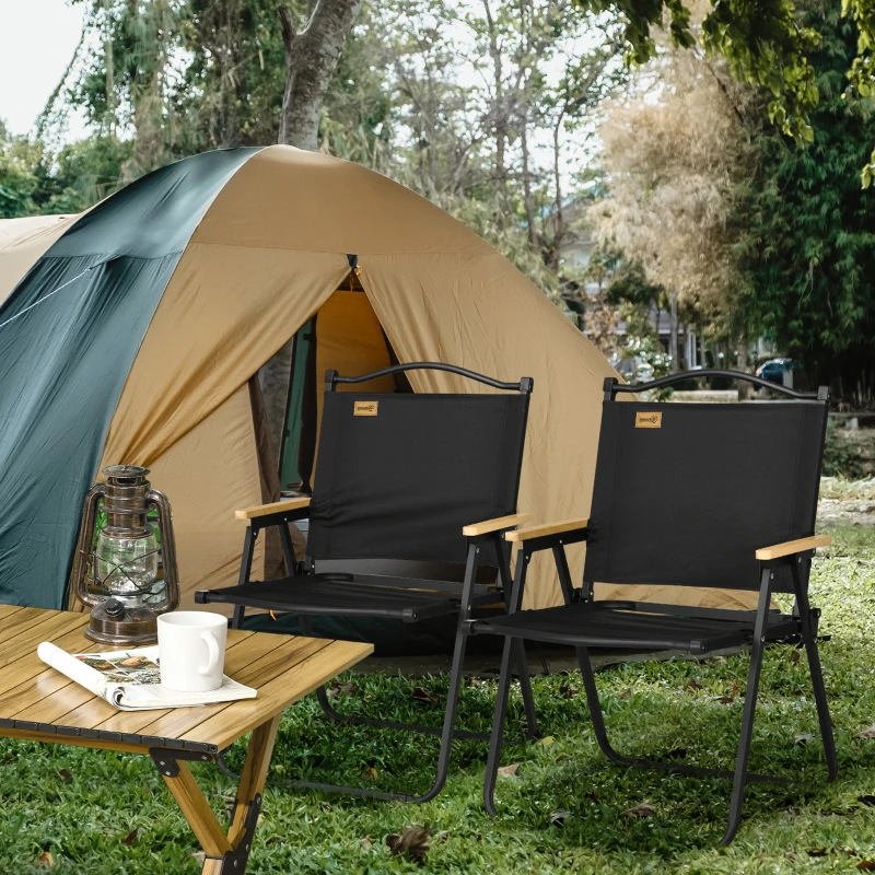 Outsunny Set of 2 Camping Chair, Lightweight Folding Chair, Portable Armchairs, Excellent for Festivals, Fishing, Black