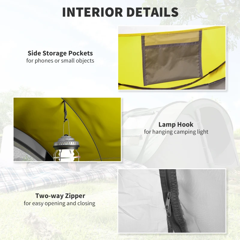 Outsunny 4 Person Camping Tent, Easy Pop Up Tent with Doors, Windows and Carry Bag, Automatic Setup Tent for Hiking, Yellow