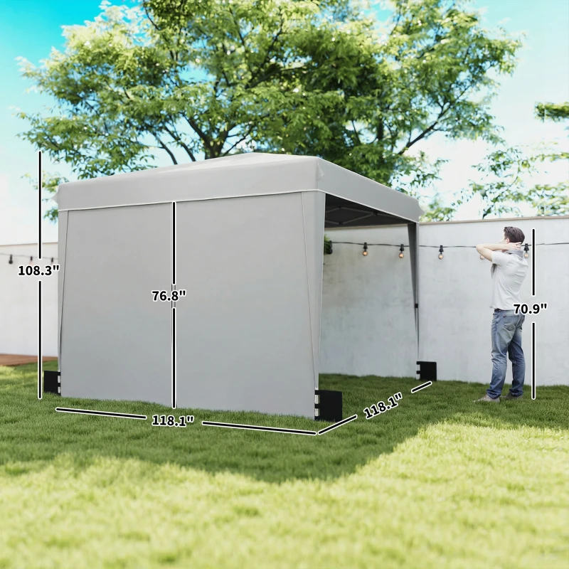 Outsunny 10 x 10 ft Pop Up Canopy Tent with Sidewalls, UPF50+ Outdoor Portable Instant Canopy Shelter with Carry Bag, Light Gray