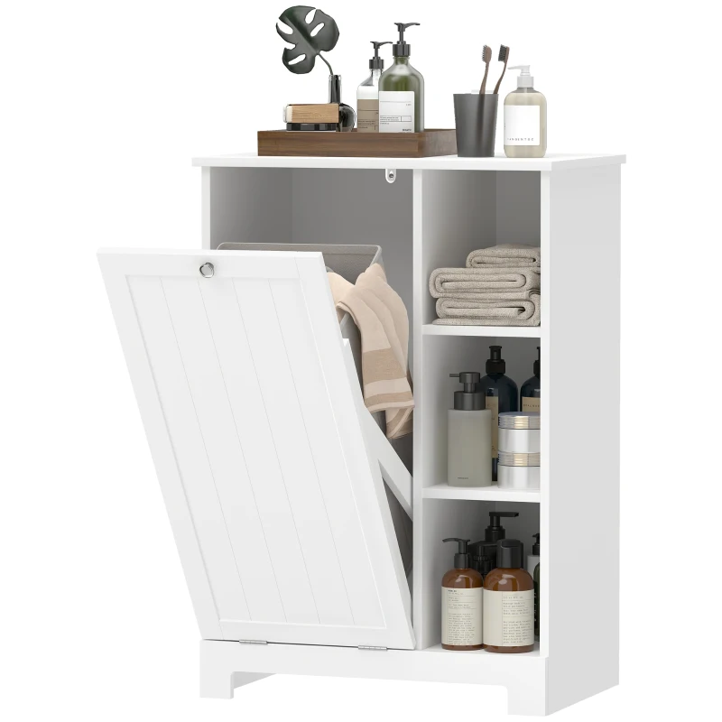 HOMCOM Laundry Cabinet with Removable Basket, Tilt Out Laundry Hamper with Adjustable Shelf and Open Compartments, White