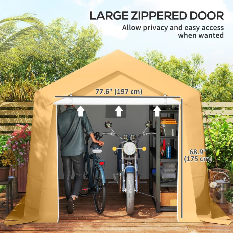 Outsunny 10' x 10' Outdoor Storage Shed Portable Garage with Roll-up Door for Motorcycle, Bike, Garden Tools, Beige