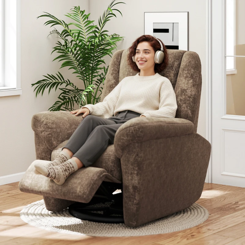 HOMCOM Power Recliner Chair, Fabric Upholstered Recliner Chair with USB Ports, Swivel and Rocking Function, Footrest