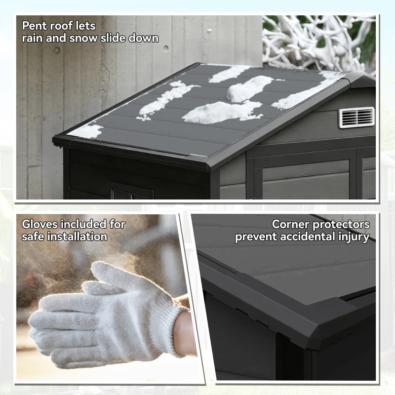 Outsunny 6x4.5FT Plastic Shed, Lockable Garden Tool Storage House with Double Doors and Vent, Grey