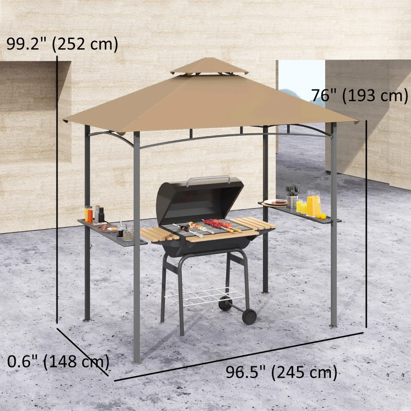 Outsunny 8' x 5' BBQ Grill Gazebo Tent with Double Tiered Canopy for Outdoor Sun Shade,  Khaki