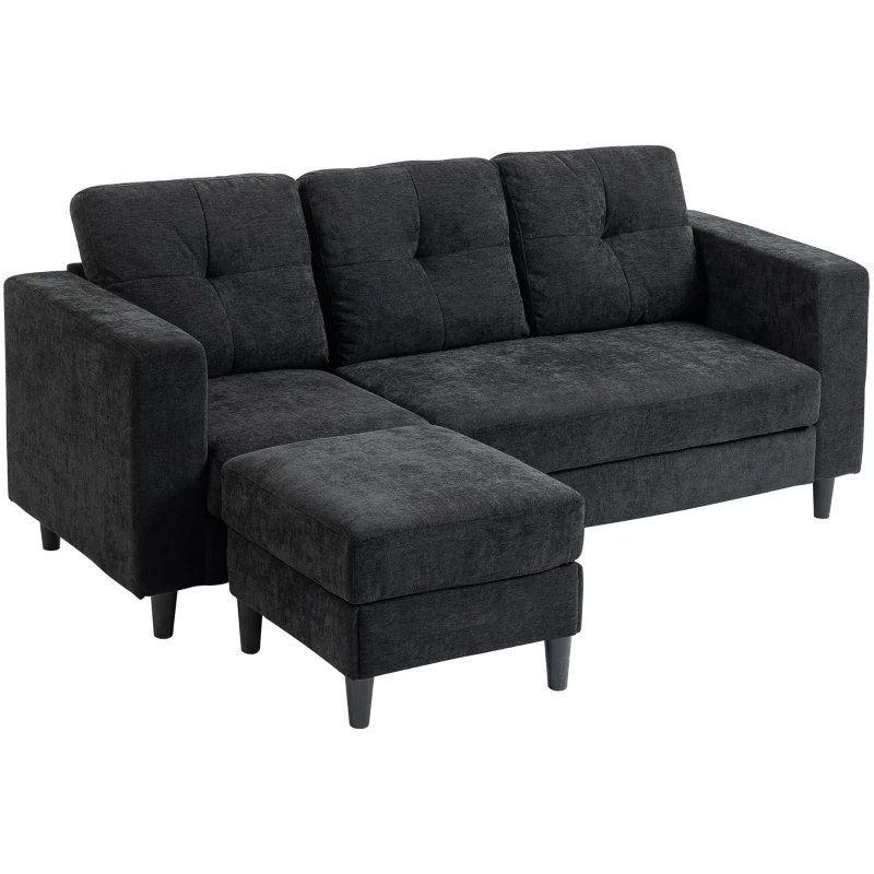 HOMCOM Sectional Sofa, L Shaped Couch with Changeable Chaise, Wooden Legs, Black
