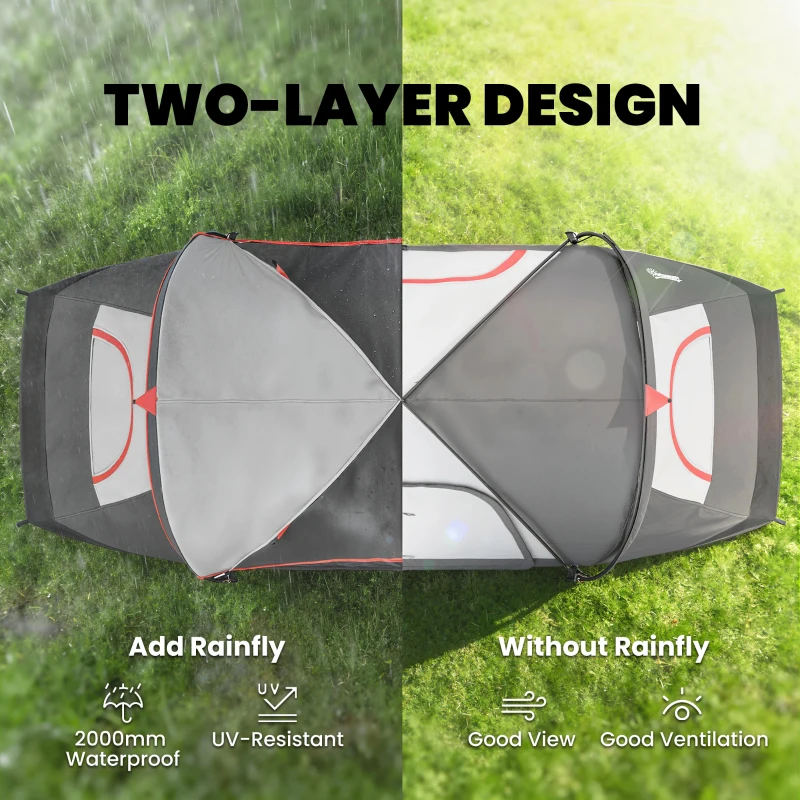 Outsunny Camping Tent for 6-8 Man with 2000mm Waterproof Rainfly and Carry Bag for Fishing Hiking Festival, Dark Grey