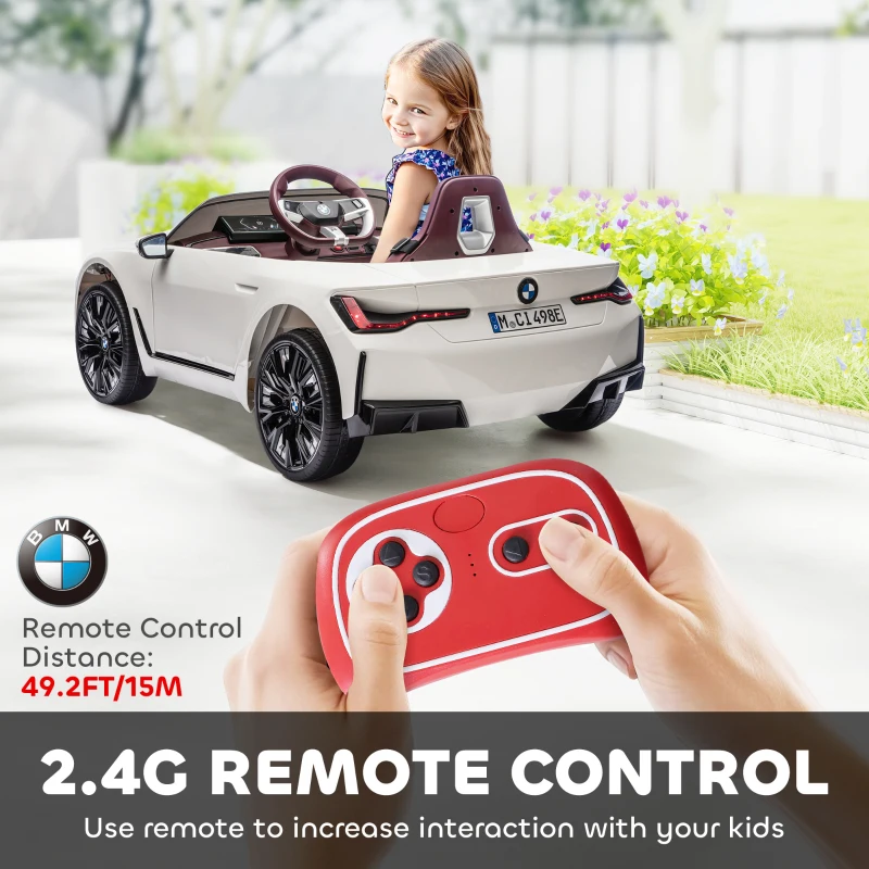 Aosom 12V Electric Ride on Car with Remote Control, 3.1 MPH Kids Ride-on Toy for Boys and Girls with Portable Battery, Suspension System, Horn Honking, Music, Lights, White