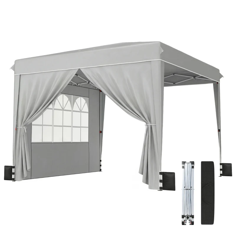 Outsunny 10 x 10 ft Pop Up Canopy Tent with Sidewalls, UPF50+ Outdoor Portable Instant Canopy Shelter with Carry Bag, Light Gray