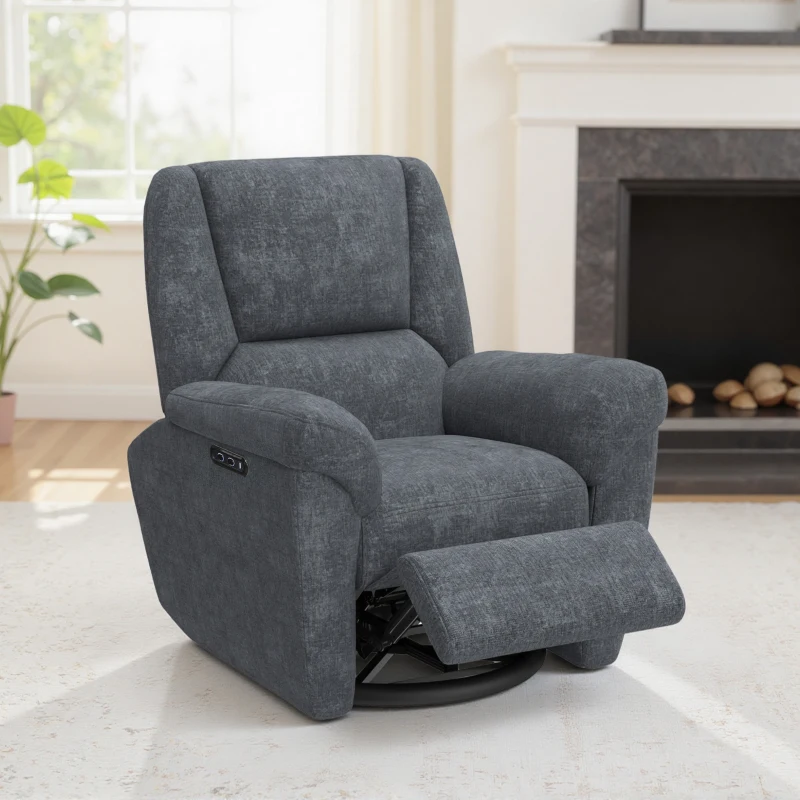 HOMCOM Power Recliner Chair, Fabric Upholstered Recliner Chair with USB Ports, Swivel and Rocking Function, Footrest, Dark Grey