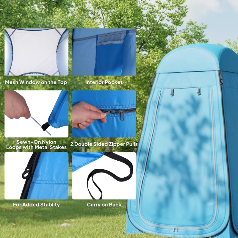 Outsunny Pop Up Shower Tent, Portable Privacy Room for Outdoor Changing, Dressing, Fishing Storage with Carrying Bag, Blue
