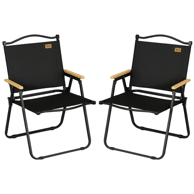 Outsunny Set of 2 Camping Chair, Lightweight Folding Chair, Portable Armchairs, Excellent for Festivals, Fishing, Black