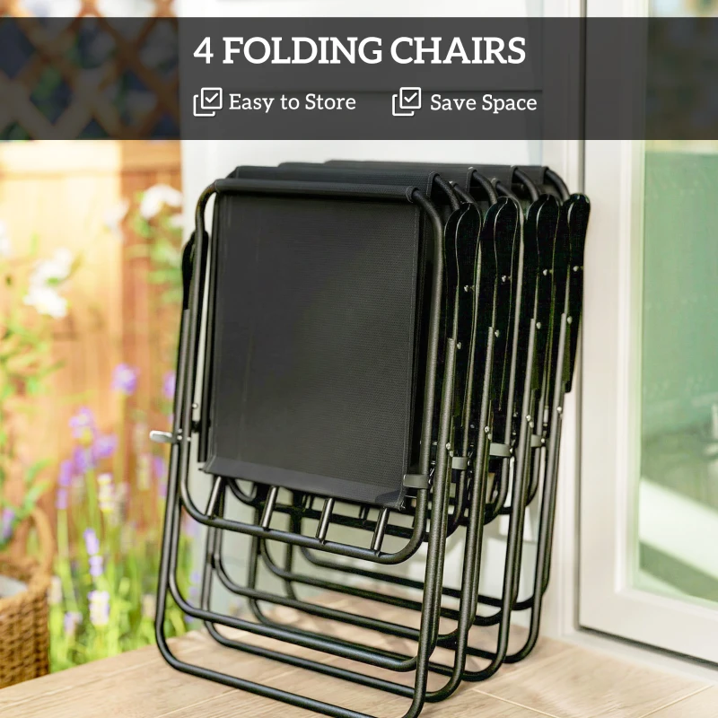 Outsunny 6 Pieces Patio Dining Set with Umbrella, Patio Furniture Set with Folding Chairs, Glass Table for Garden Backyard, Black