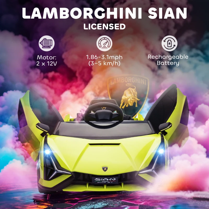 Aosom 12V Lamborghini SIAN Licensed Electric Car for kids with Remote Control, Horn, Music, & Headlights, Green