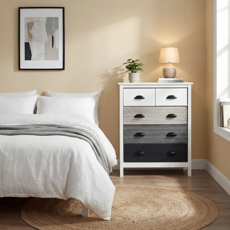 HOMCOM 5 Drawer Dresser for Bedroom, Chest of Drawers with Table Top, Clothes Closet for Living Room, Multi-Color