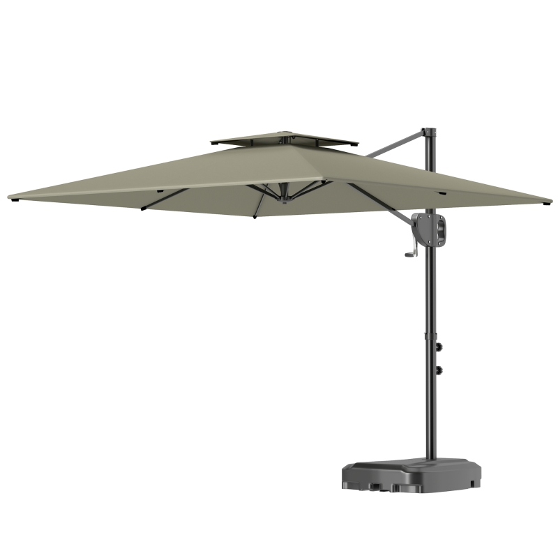 Outsunny Square Cantilever Patio Umbrella, Double Top Patio Hanging Offset Umbrella with Crank & Tilt, 8' x 9', Light Grey