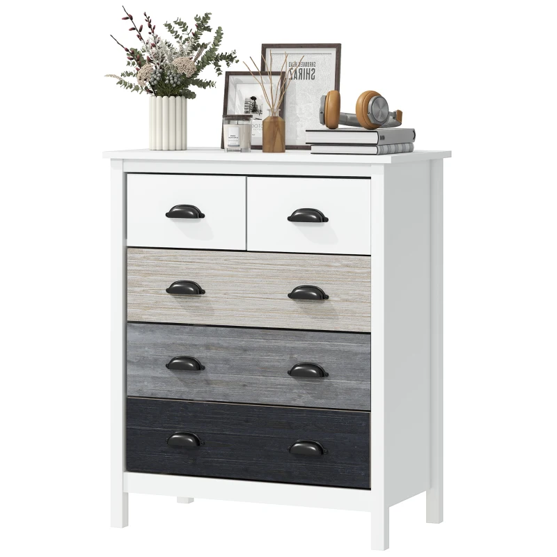 HOMCOM 5 Drawer Dresser for Bedroom, Chest of Drawers with Table Top, Clothes Closet for Living Room, Multi-Color