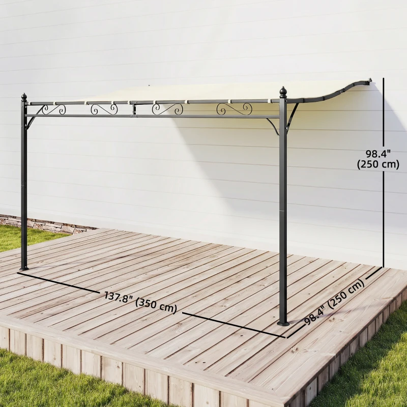 Outsunny 11.5' x 8.2' Outdoor Pergola, Wall Mounted Lean to Pergola with Metal Frame, UPF30+, Garden Gazebo