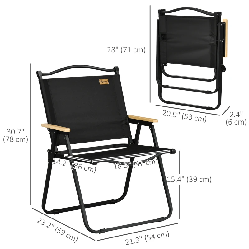 Outsunny Set of 2 Camping Chair, Lightweight Folding Chair, Portable Armchairs, Excellent for Festivals, Fishing, Black