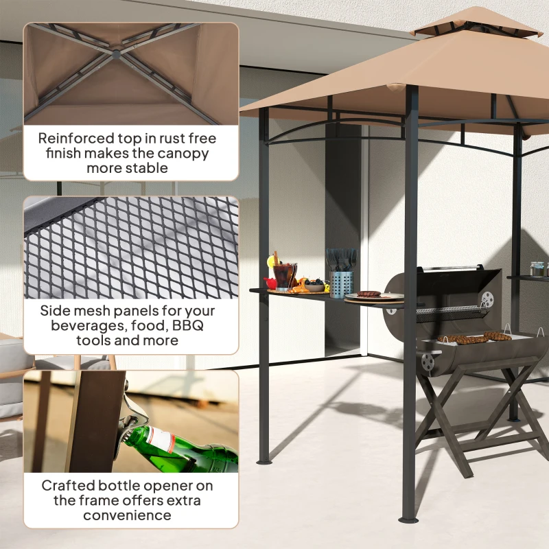 Outsunny 8' x 5' BBQ Grill Gazebo Tent with Double Tiered Canopy for Outdoor Sun Shade,  Khaki