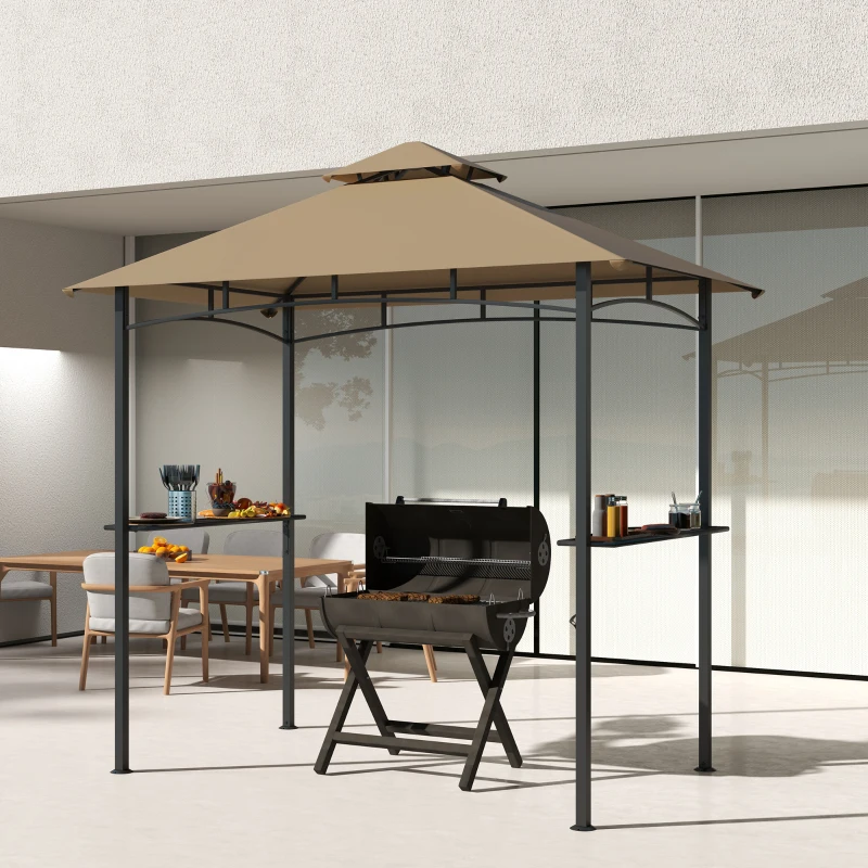 Outsunny 8' x 5' BBQ Grill Gazebo Tent with Double Tiered Canopy for Outdoor Sun Shade,  Khaki