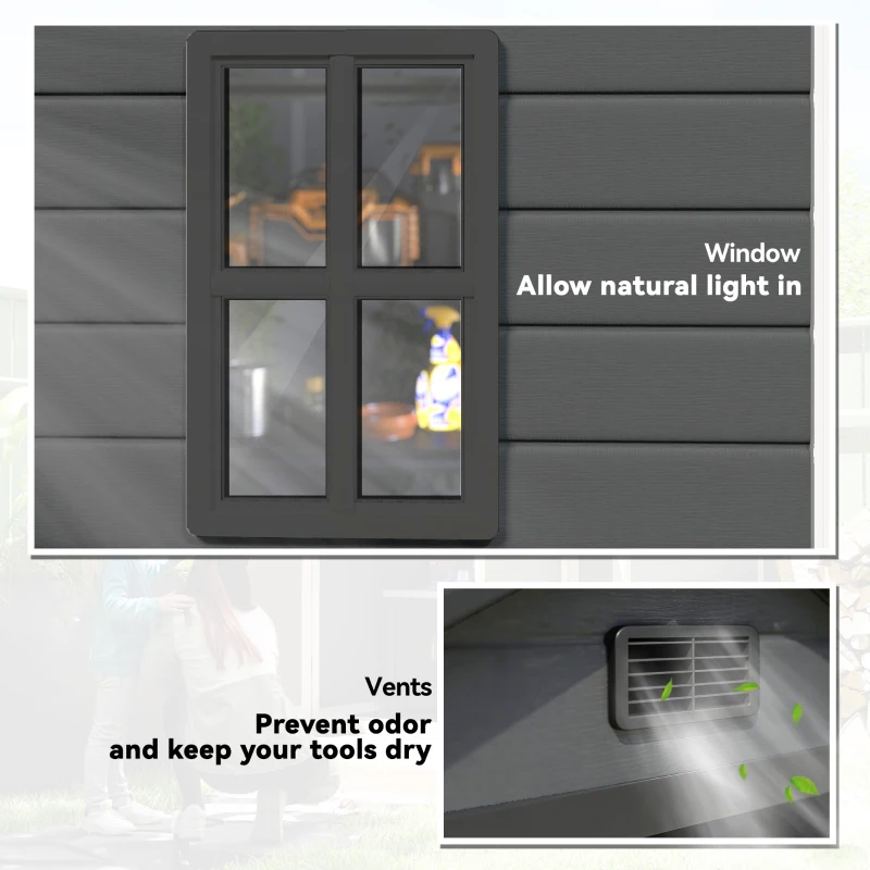Outsunny 6x4.5FT Plastic Shed, Lockable Garden Tool Storage House with Double Doors and Vent, Grey