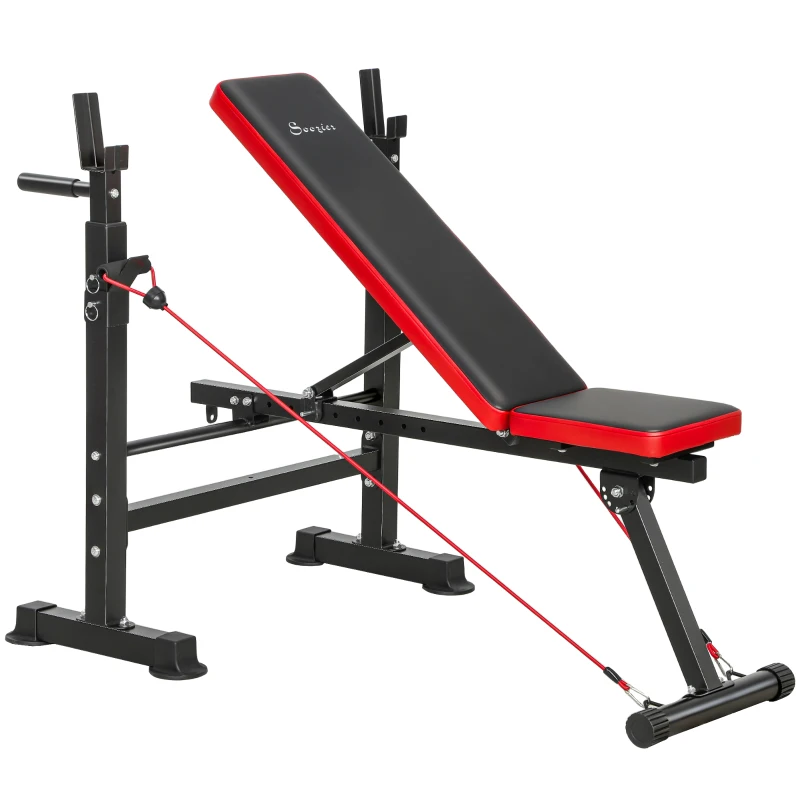 Soozier Adjustable Weight Bench with Squat Rack, Incline Flat Bench Press with Barbell Rack for Home Gym, 660 lbs Capacity