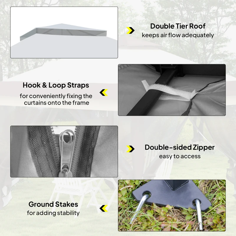 Outsunny 12' x 12' Foldable Pop-up Party Tent Instant Canopy Sun Shade Gazebo Shelter with Steel Frame, Light Grey