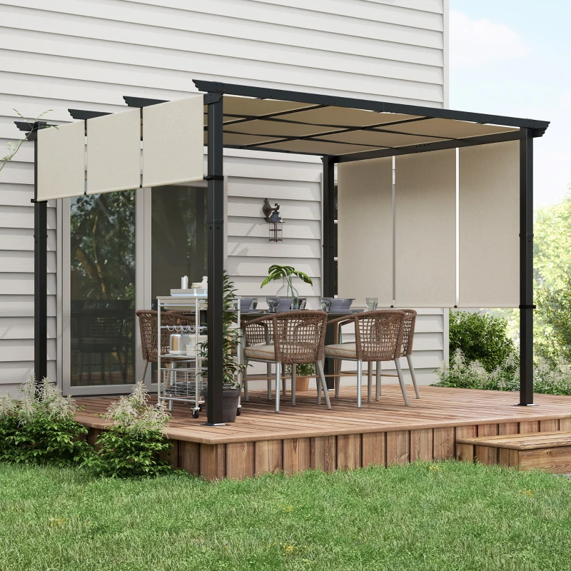 Outsunny 10' x 12' Metal Pergola, Outdoor Pergola with Retractable Canopy, for Garden, Patio, Backyard, Deck