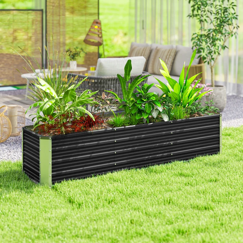 Outsunny 6' x 1.5' x 1.3' Galvanized Raised Garden Bed, Elevated Large Metal Planter Box w/ Install Gloves for Backyard, Patio to Grow Vegetables, Herbs, and Flowers, Dark Grey